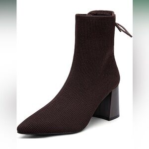NWT NEWBELLA Pointed Toe Ankle Boots - Chunky Block Heel Sock Booties